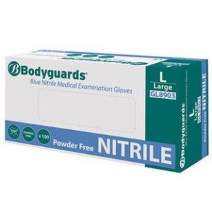 Polyco GL890 Bodyguards Blue Nitrile Disposable Gloves (Case of 1000 Gloves)